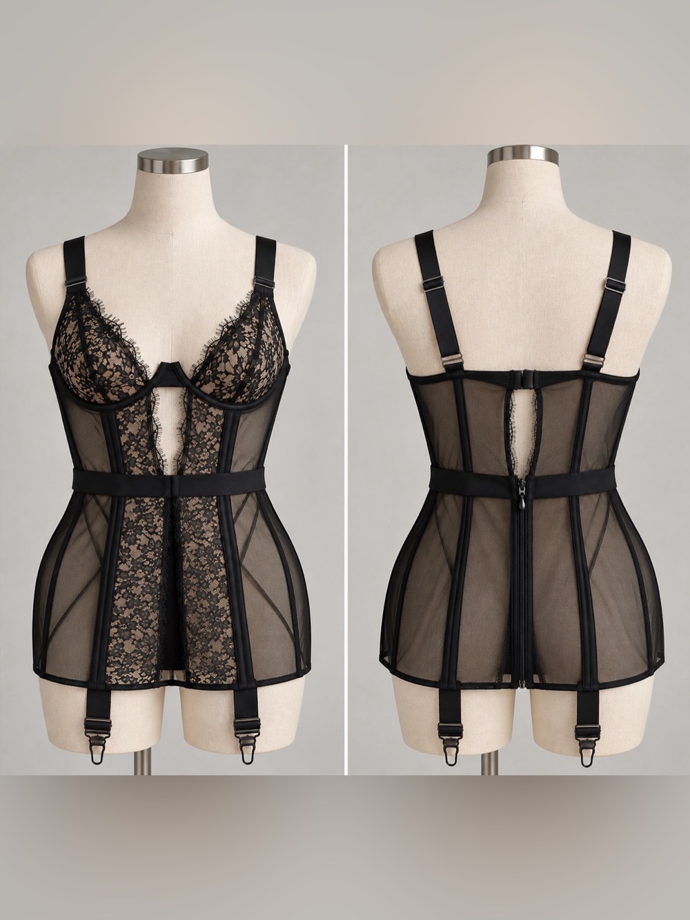 Victoria's Secret Black Lace Mesh Teddy Size 34 C Like New